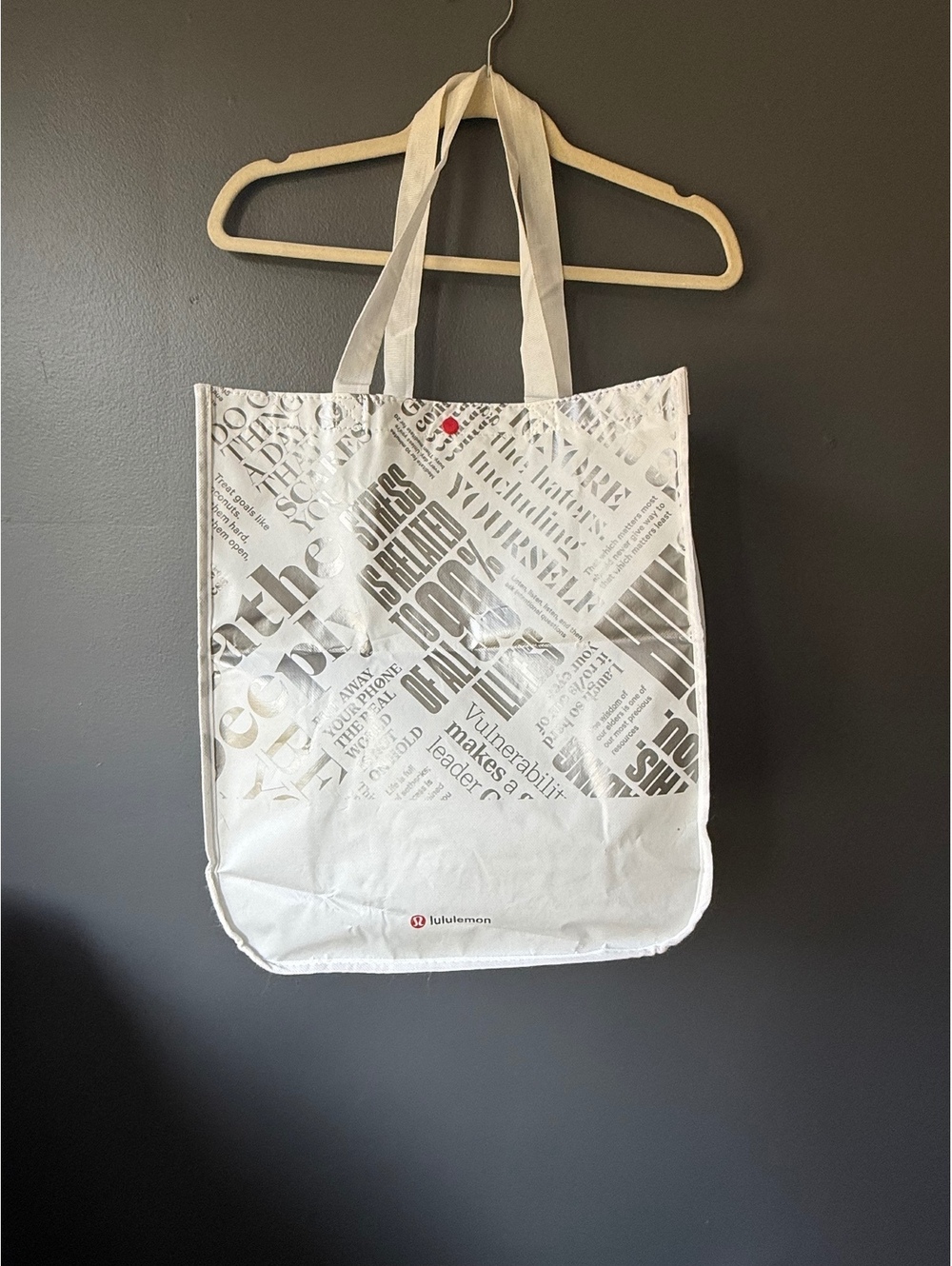 Lululemon White Printed Tote Bag with Text Design